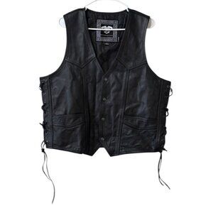 Highway 21 Leather Vest Mens Large Black Motorcycle Side Lace‎ Streetwear Travel